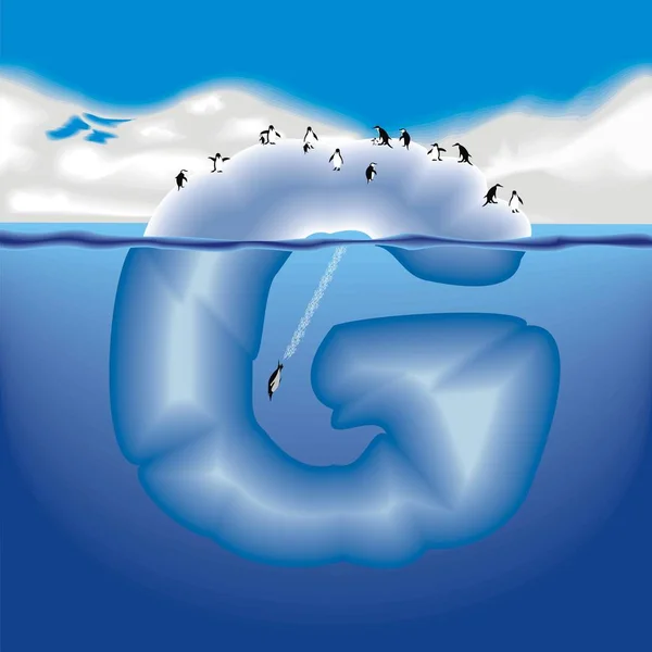 Айсберг букв G с пингвинами — стоковый вектор