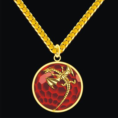 Bir ejderha ile bir zincir üzerinde yakut madalyon