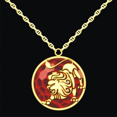 Bir aslanla bir zincir üzerinde yakut madalyon