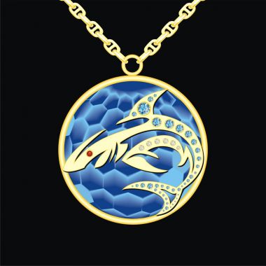 köpekbalığı ile bir zincir üzerinde safir madalyon