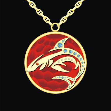 Köpekbalığı ile bir zincir üzerinde yakut madalyon