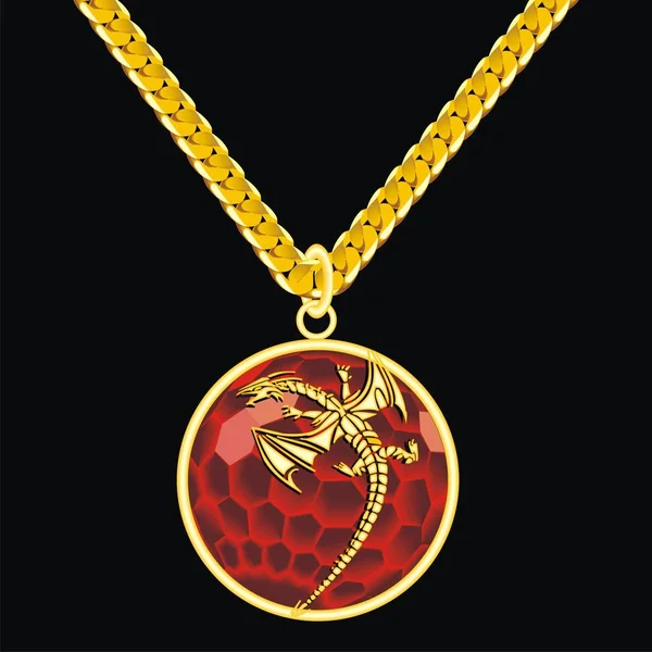 Рубиновый медальон на цепи с драконом — стоковый вектор