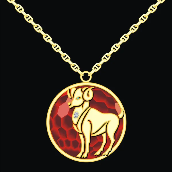 Bir Oğlak olan bir zincir üzerinde yakut madalyon
