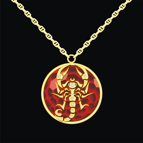 Рубиновый медальон на цепи со скорпионом — стоковый вектор