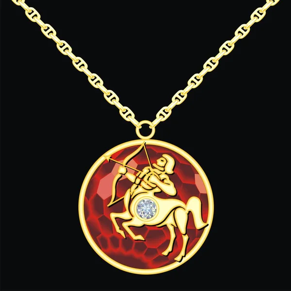 Рубіновий медальйон на ланцюжку з сагітарієм — стоковий вектор