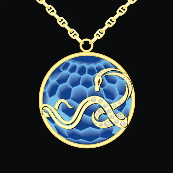 Safir medaljong på en kedja med orm — Stock vektor