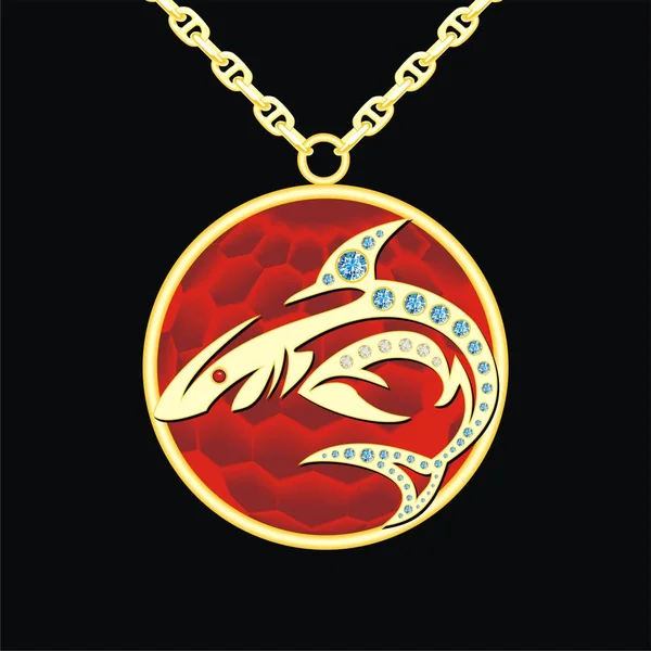 Köpekbalığı ile bir zincir üzerinde yakut madalyon