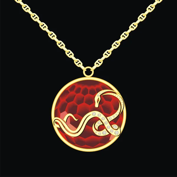 Ρουμπίνι μενταγιόν σε μια αλυσίδα με φίδι — Διανυσματικό Αρχείο