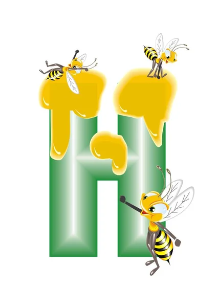 Οι μέλισσες με μέλι σε τα γράμματα H — Διανυσματικό Αρχείο