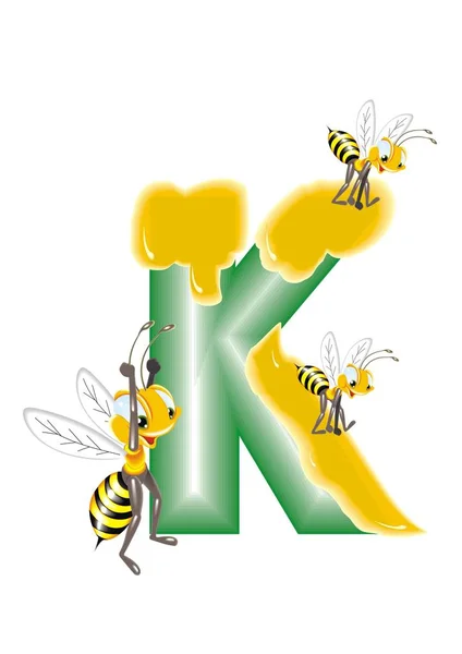 Včely s medem na písmena K — Stockový vektor