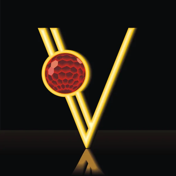 Ilustración vectorial de una letra dorada V — Vector de stock
