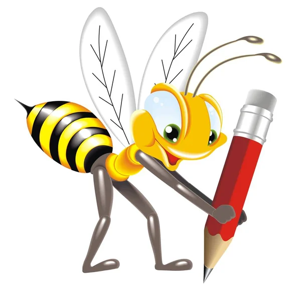 鉛筆を持つミツバチのベクトル イラスト — ストックベクタ