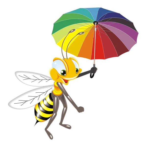 Ilustración vectorial de una abeja con paraguas — Archivo Imágenes Vectoriales