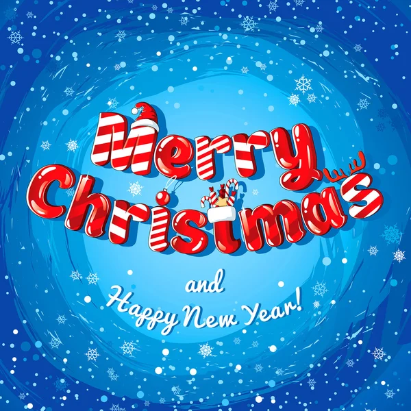Bannière affiche carte de Noël avec bonbons et flocons de neige. Illustration vectorielle . — Image vectorielle