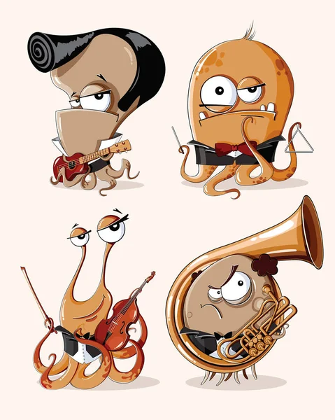 Komik retro canavarlar müzisyenler vektör kümesi