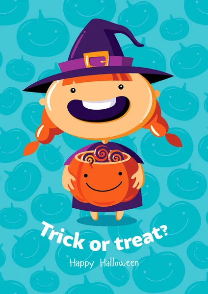 Halloween vetor poster truque ou tratar com bruxa no fundo sem costura — Vetor de Stock