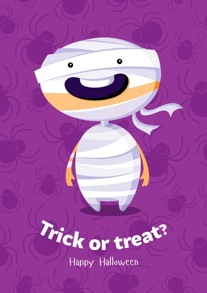Halloween wektor plakat trick or treat z mumia na bezszwowe tło — Wektor stockowy