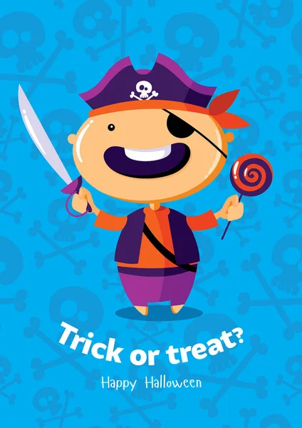 Halloween vektorové plakát Koledu nebo vám něco s pirátem na bezešvé pozadí — Stockový vektor