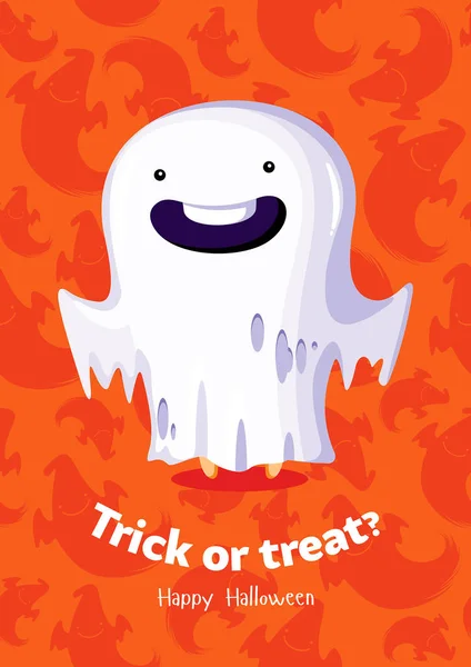 Halloween vector poster truc of behandelen met ghost op naadloze achtergrond — Stockvector