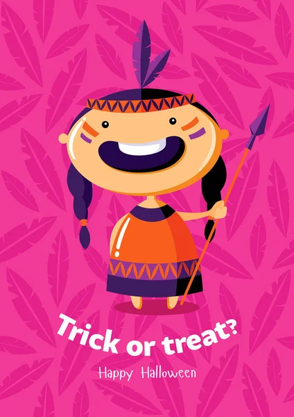 Halloween wektor plakat trick or treat z red Indian dziewczyna na tle bezszwowe — Wektor stockowy