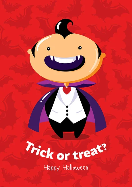 Plakat wektor Halloween Trick or treat z wampirem na bezszwowe tło — Wektor stockowy