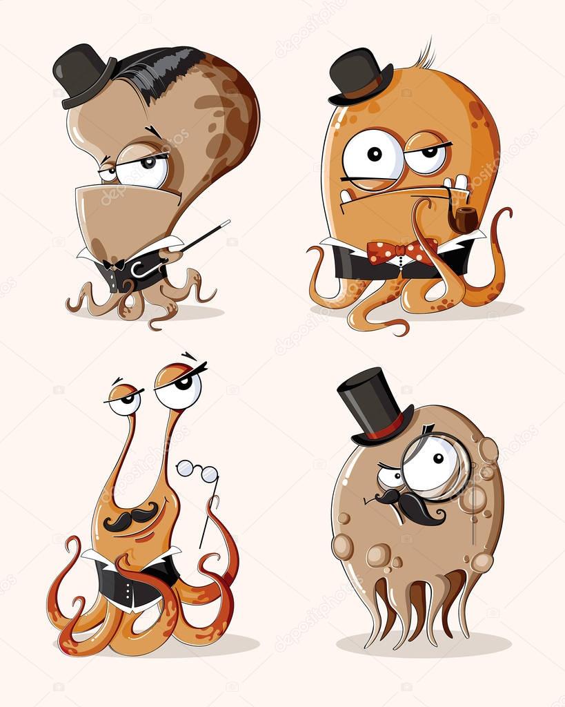 Vector set of funny retro monsters