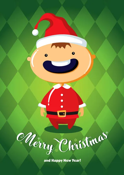 Carte de Noël avec garçon en costume de Père Noël — Image vectorielle