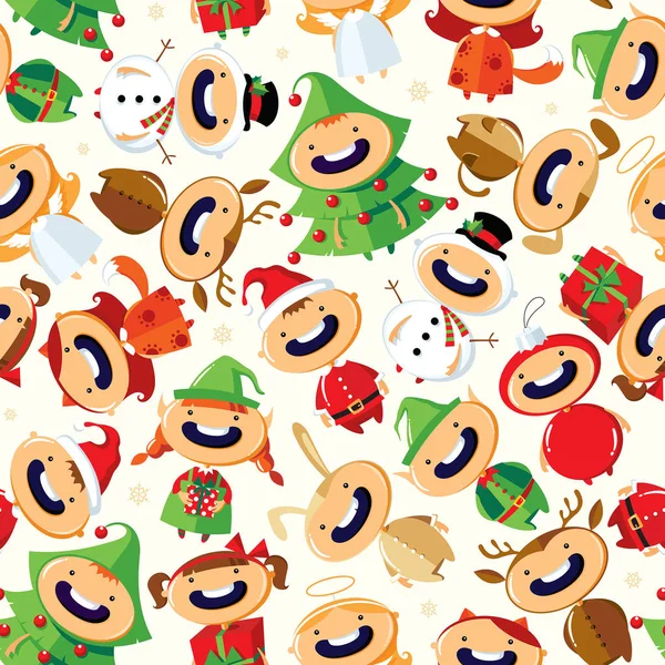 Boże Narodzenie bezszwowe wzór z kreskówka dzieci w kolorowe kostiumy — Wektor stockowy