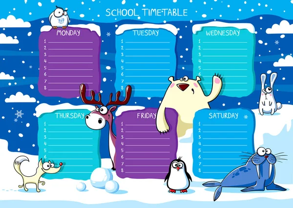 Harmonogram Szkoły Zabawnymi Zwierzętami Polarnymi — Wektor stockowy