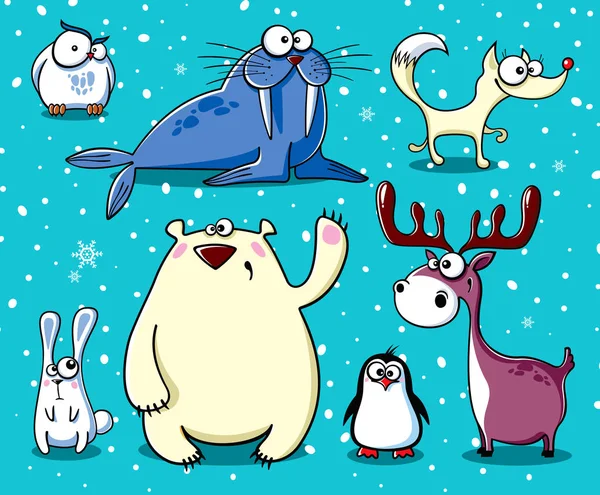 Zestaw Odizolowanych Zabawnych Kreskówkowych Zwierząt Polarnych — Wektor stockowy
