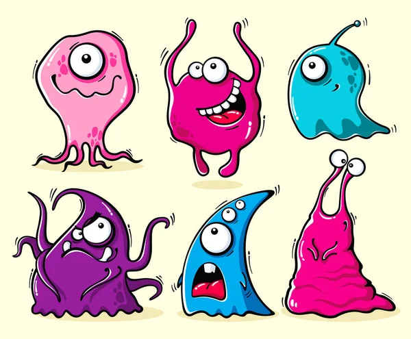 Set Isolated Funny Cartoon Aliens Different Emotions — Stock Vector