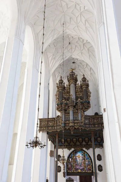 Baroque church pipe organ at the empty Basilica of the Assumption of the Blessed Virgin Mary (also known as St. Mary\'s Church) in Gdansk, Poland.