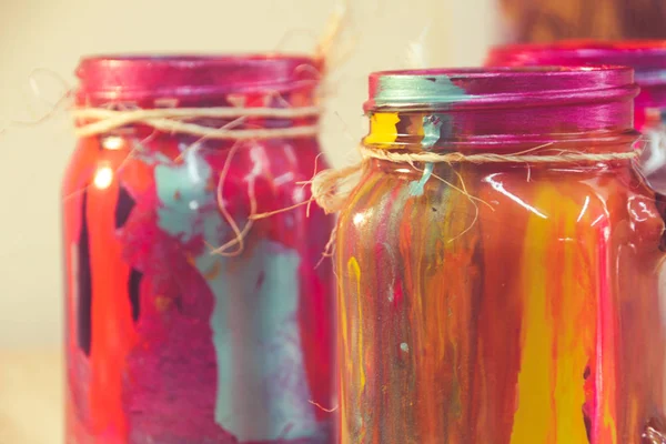 Colorful painted bottles — Stock Photo, Image