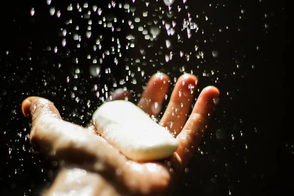 Open human hand with soap — Stock Photo