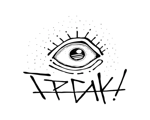 Surprised eye and the word Freak — Stock Vector