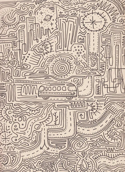 Városi labirintus kézzel rajzolt ábra — Stock Fotó