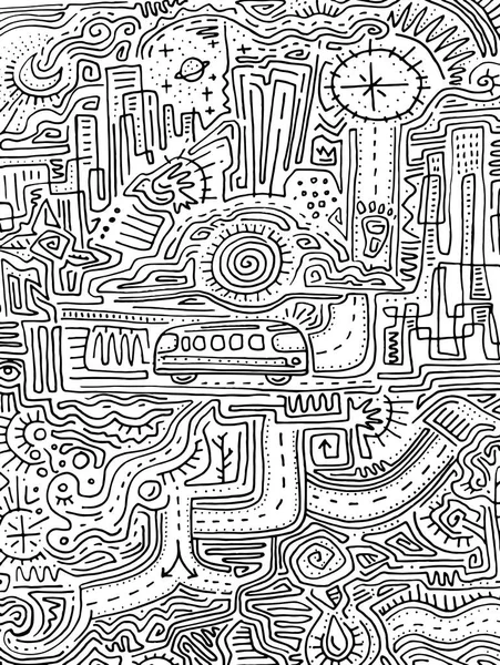 Városi labirintus kézzel rajzolt ábra — Stock Vector