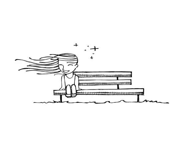 Happy girl on bench — Stock Vector