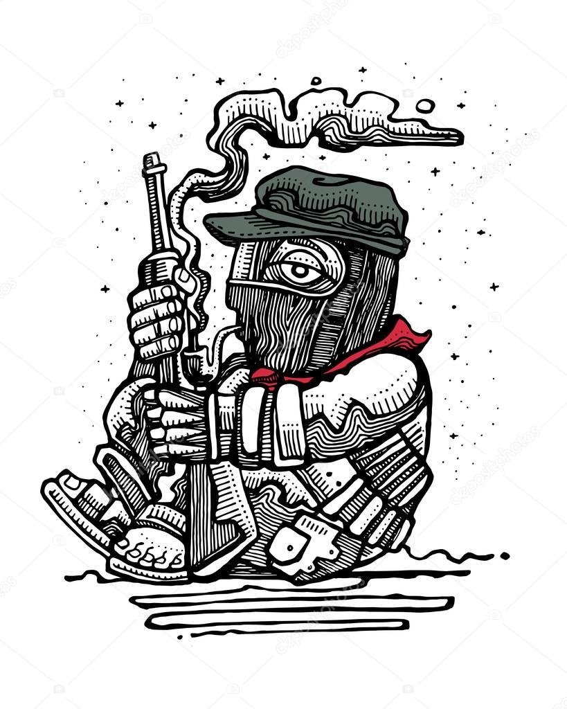 Illustration of a mexican zapatist soldier