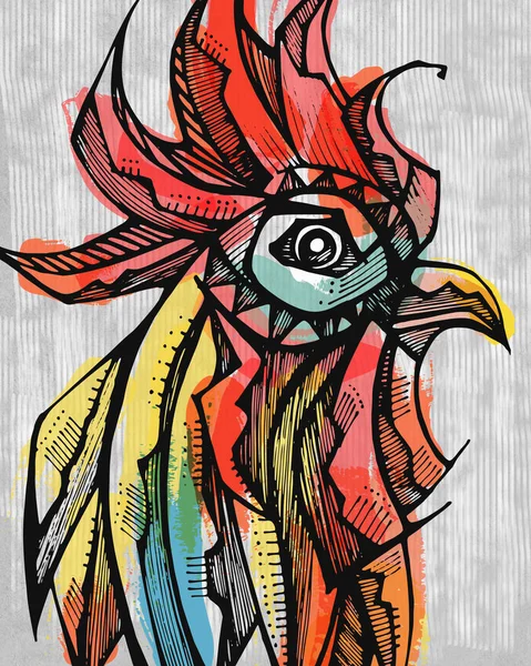 Rooster head ink drawing — Stock Photo, Image