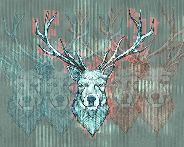 Long horns deer illustration — Stock Photo, Image