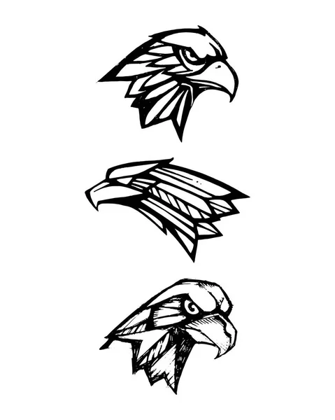 Aigles dessinés à la main têtes d'oiseaux — Image vectorielle