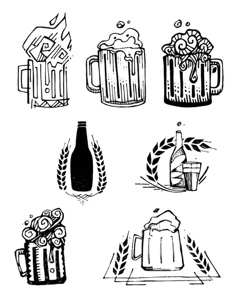 Biergläser und Flaschen Illustration — Stockvektor