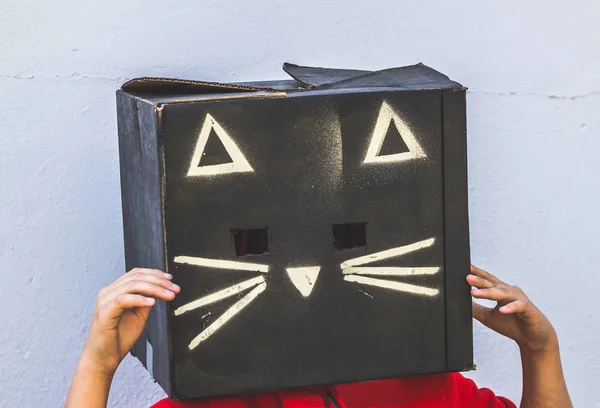 Zwarte kat karton masker — Stockfoto