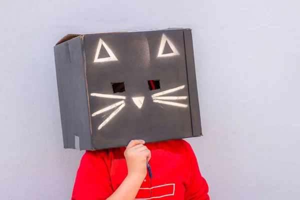 Zwarte kat karton masker — Stockfoto