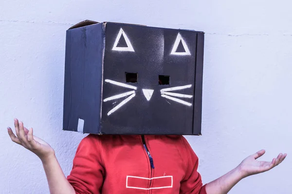 Zwarte kat karton masker — Stockfoto