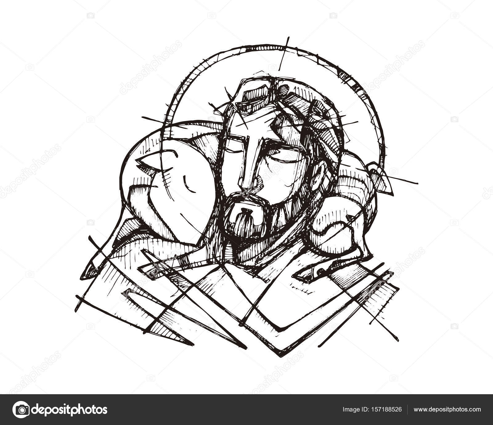 Ilustração Vetorial Desenhada Mão Desenho Jesus Bom Pastor imagem vetorial  de bernardojbp© 369032958