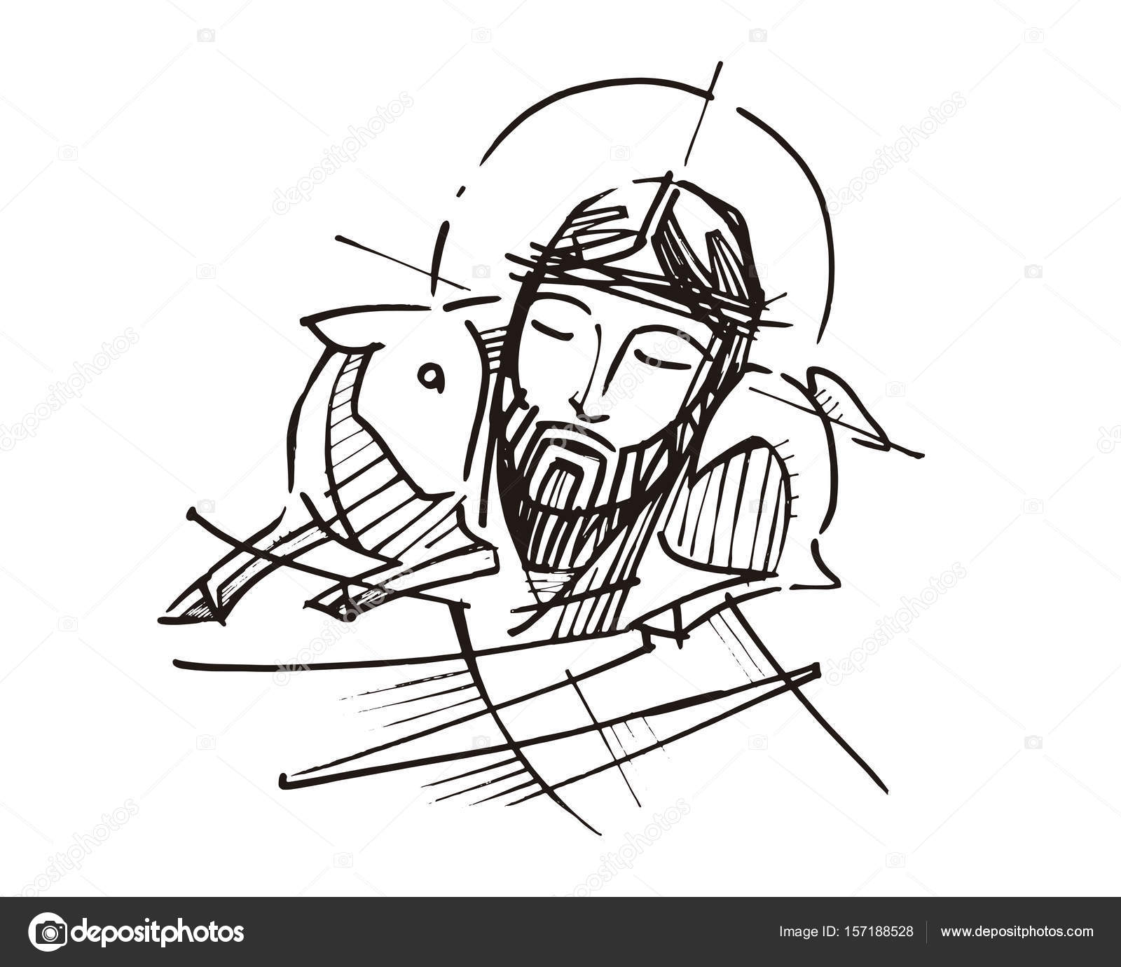 Ilustração Vetorial Desenhada Mão Desenho Jesus Bom Pastor imagem vetorial  de bernardojbp© 369032958