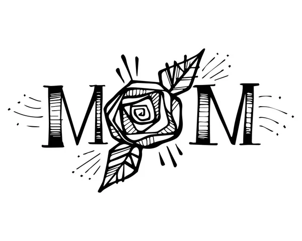 Maman dessinée à la main et rose illustration — Image vectorielle