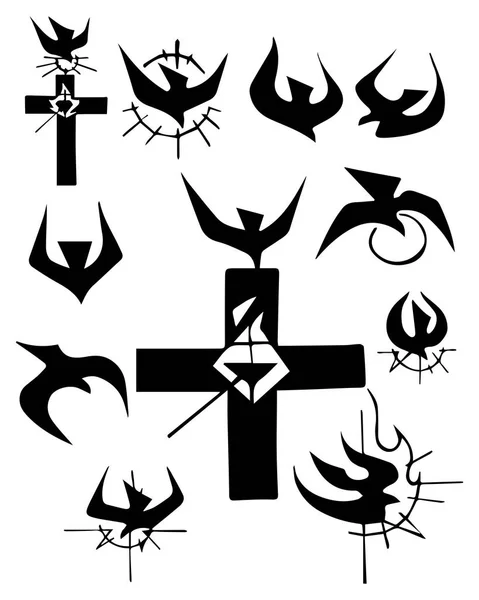 기독교 십자가 다른 종교적인 상징 그림 — 스톡 벡터